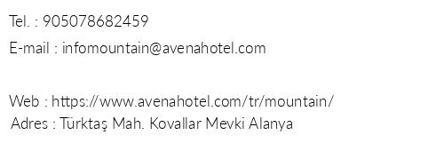 Avena Mountain Boutique Hotel telefon numaralar, faks, e-mail, posta adresi ve iletiim bilgileri